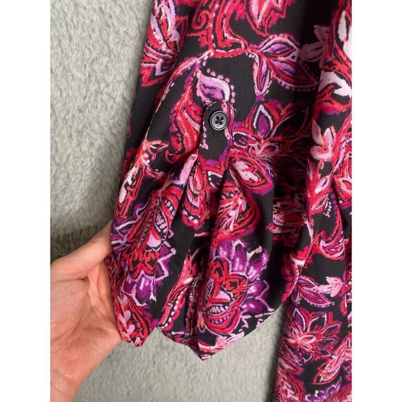 Catherines roll tab sleeve button up pink floral dressy stretch career girly 3X - Picture 5 of 9